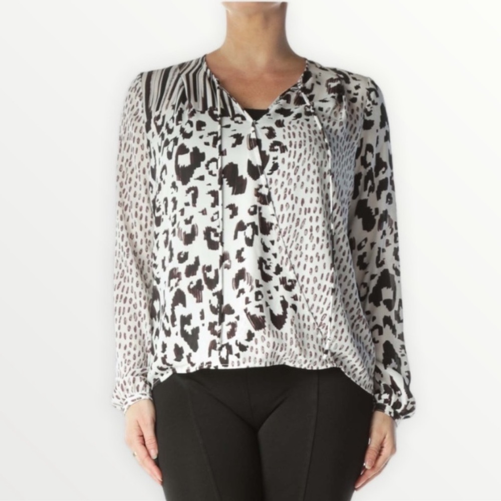 CAbi Animal Print Leopard & Stripes Wrap Blouse Top Silky Lightweight Size L - Picture 3 of 16